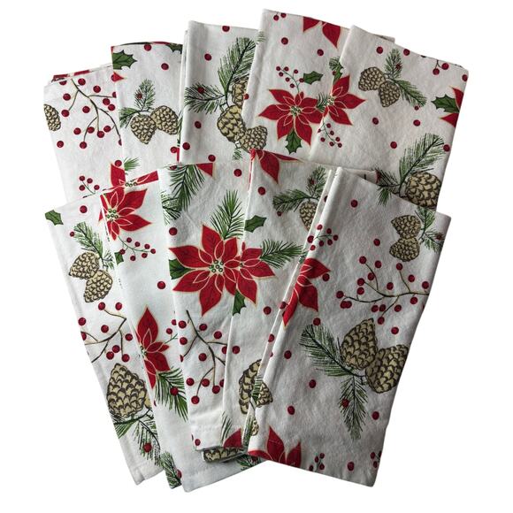 Urban Villa Other - Urban Villa Christmas Cloth Napkins Set of 10 Poinsettia Pinecone Cotton Holiday